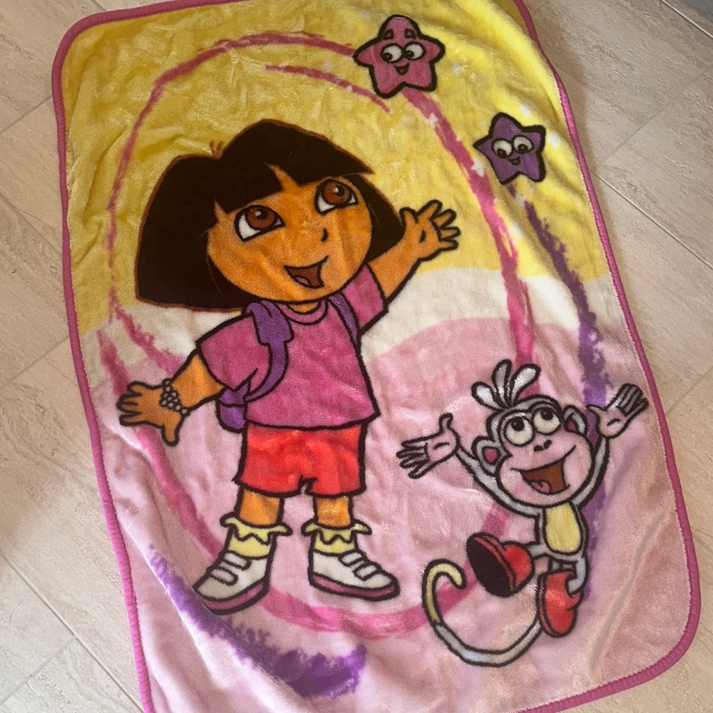 Vintage Dora the Explorer & Boots Toddler blanket Nick Jr